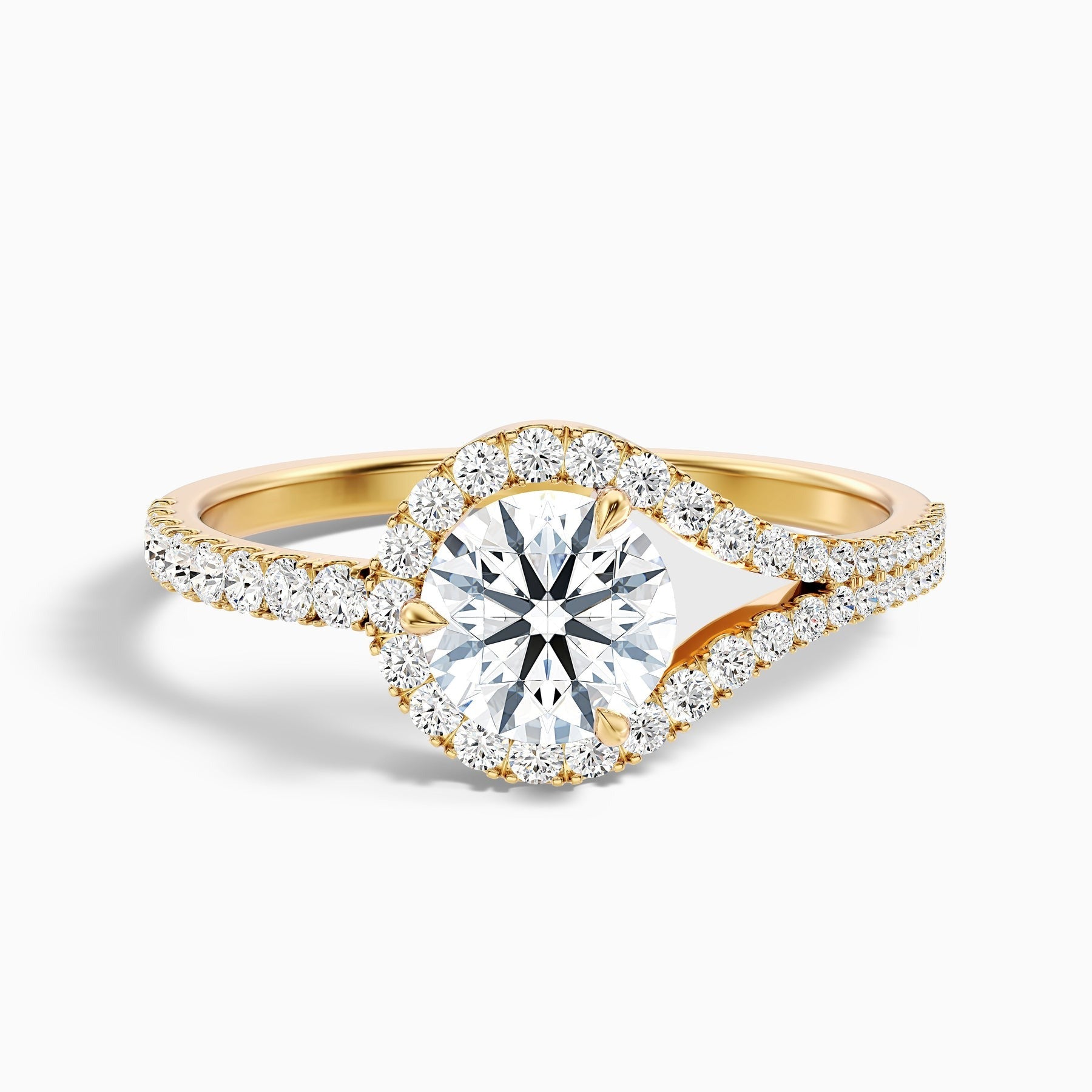 Laviora 1 Carat Round Halo Pave Lab Grown Engagement Ring in 10k Yellow Gold